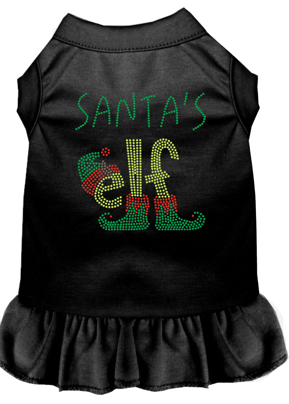 Santa's Elf Rhinestone Dog Dress Black Sm